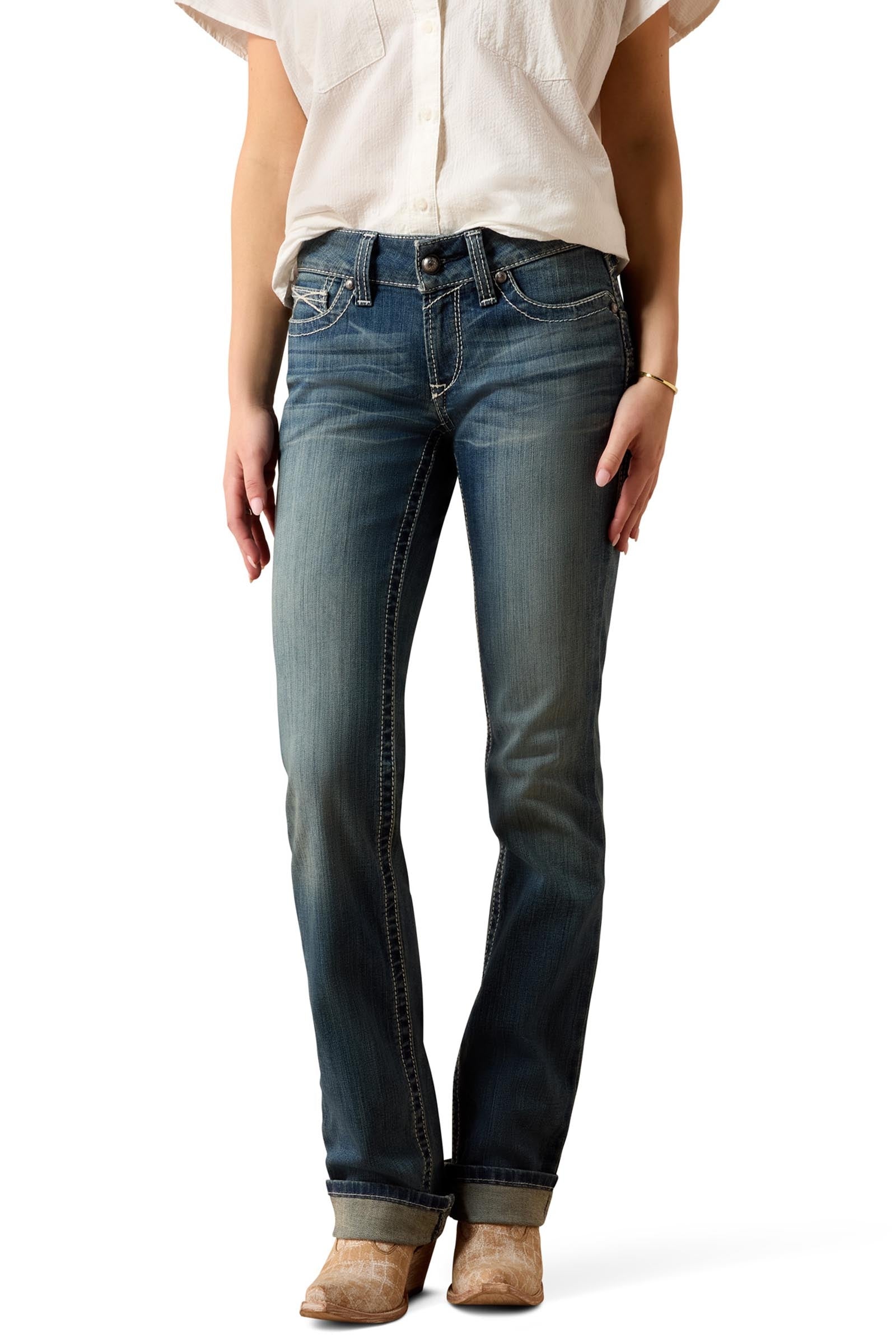 Ariat R.E.A.L. Mid Rise Stretch Icon Stackable Straight Leg Dámské strečové džíny rovného střihu se středním pasem Womens Breeches