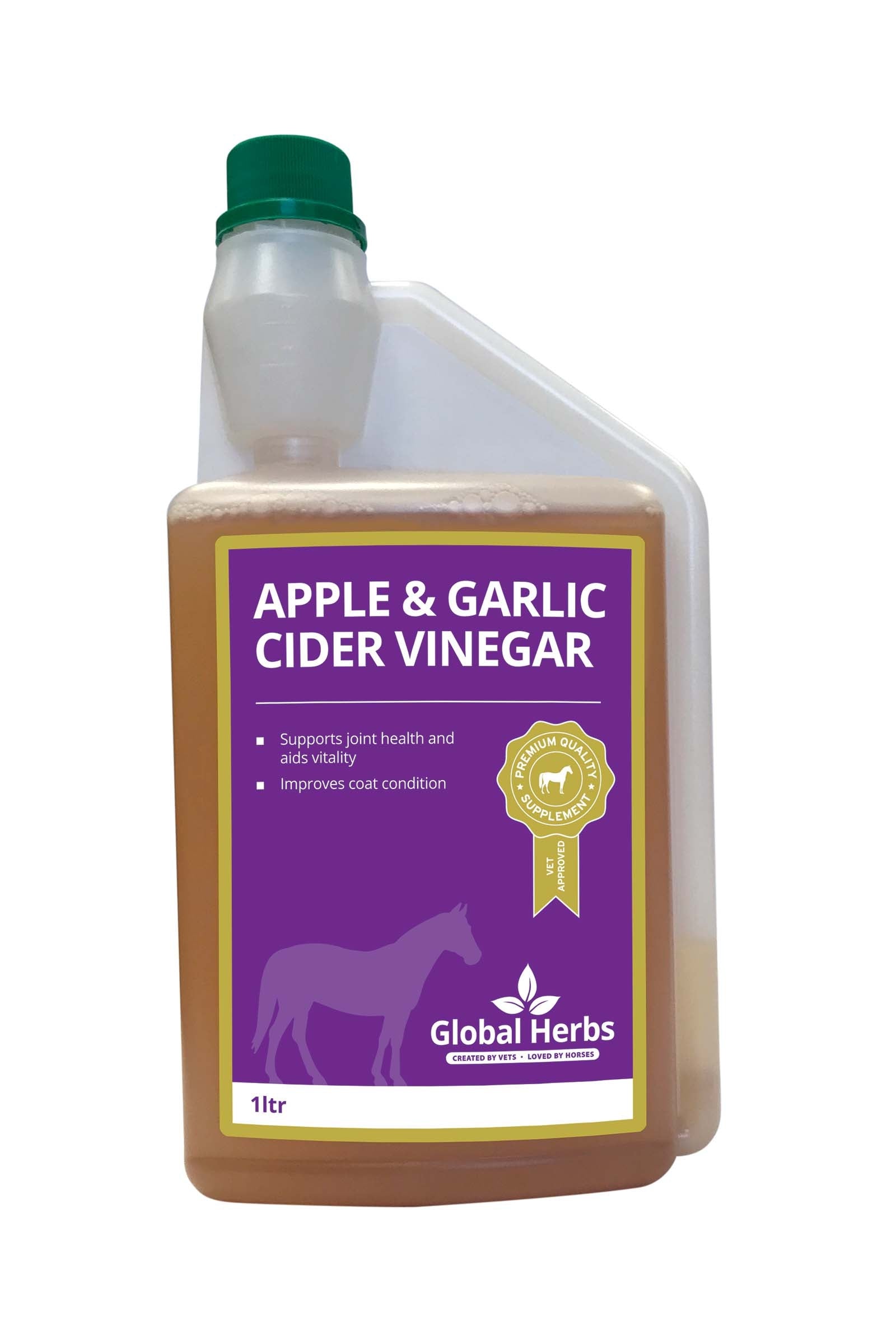 Global Herbs Apple & Garlic Cider Vinegar 1Ltr - Equine Horse Feed & Nutrition