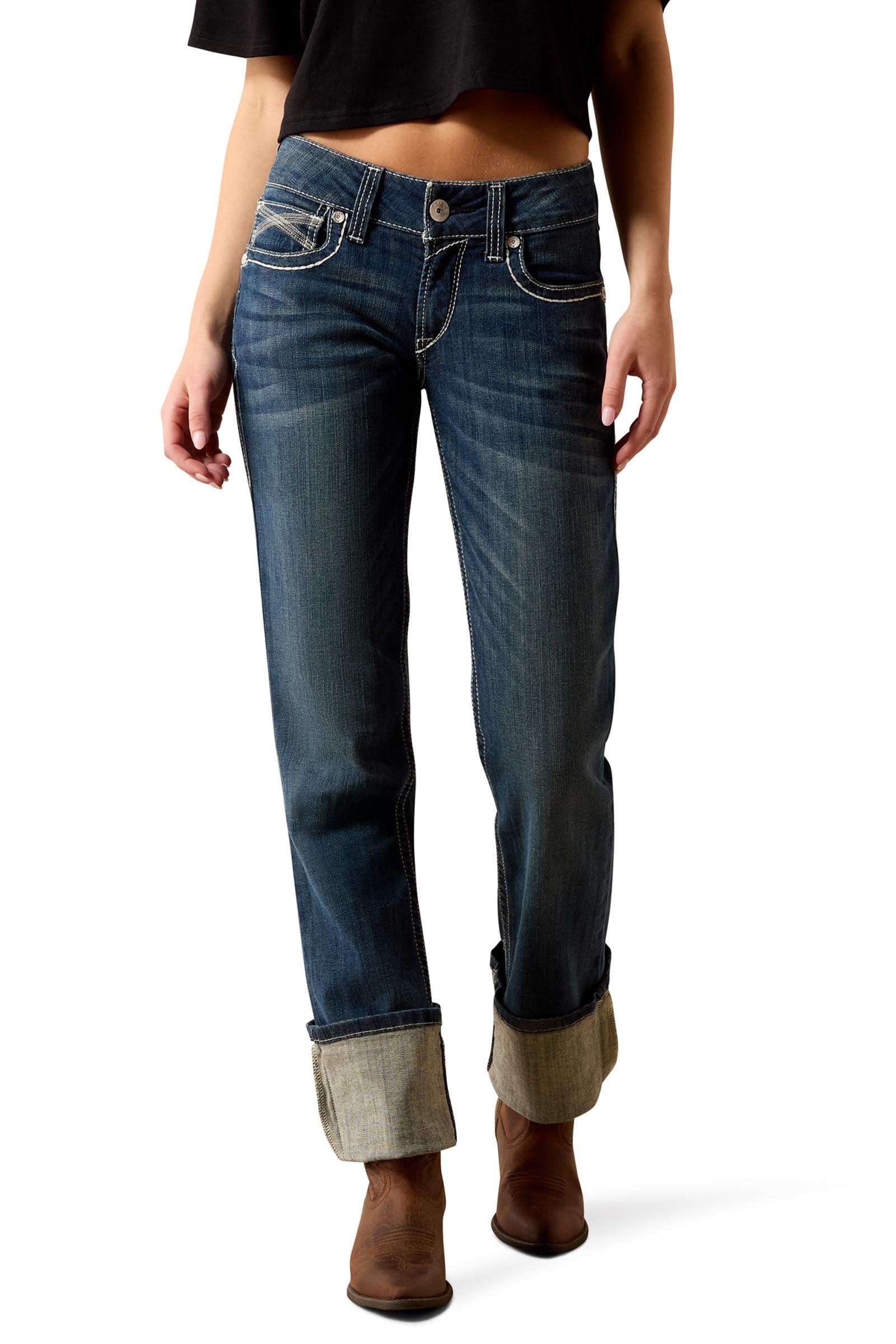 Ariat R.E.A.L. Mid Rise Stretch Ivy Stackable Straight Leg Dámské strečové džíny rovného střihu se středním pasem Womens Breeches