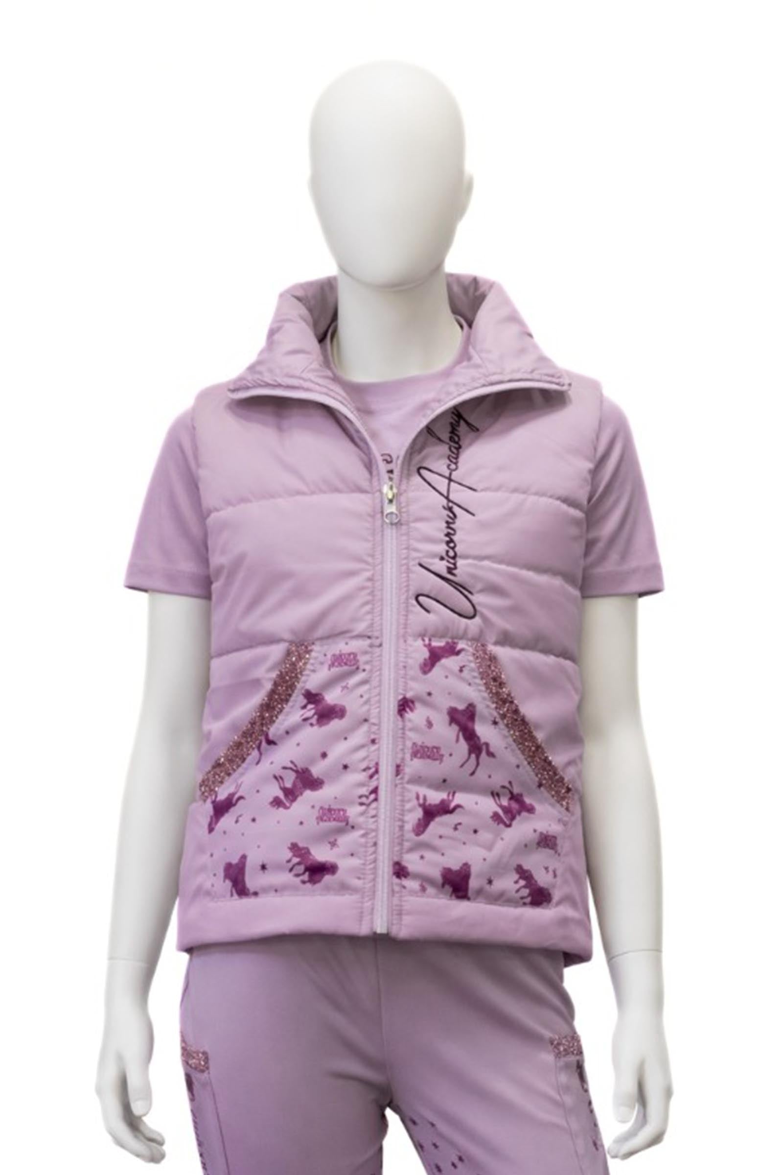 Kavalkade Unicorn Academy dětská lehce zateplená vesta s třpytkami Kids Apparel