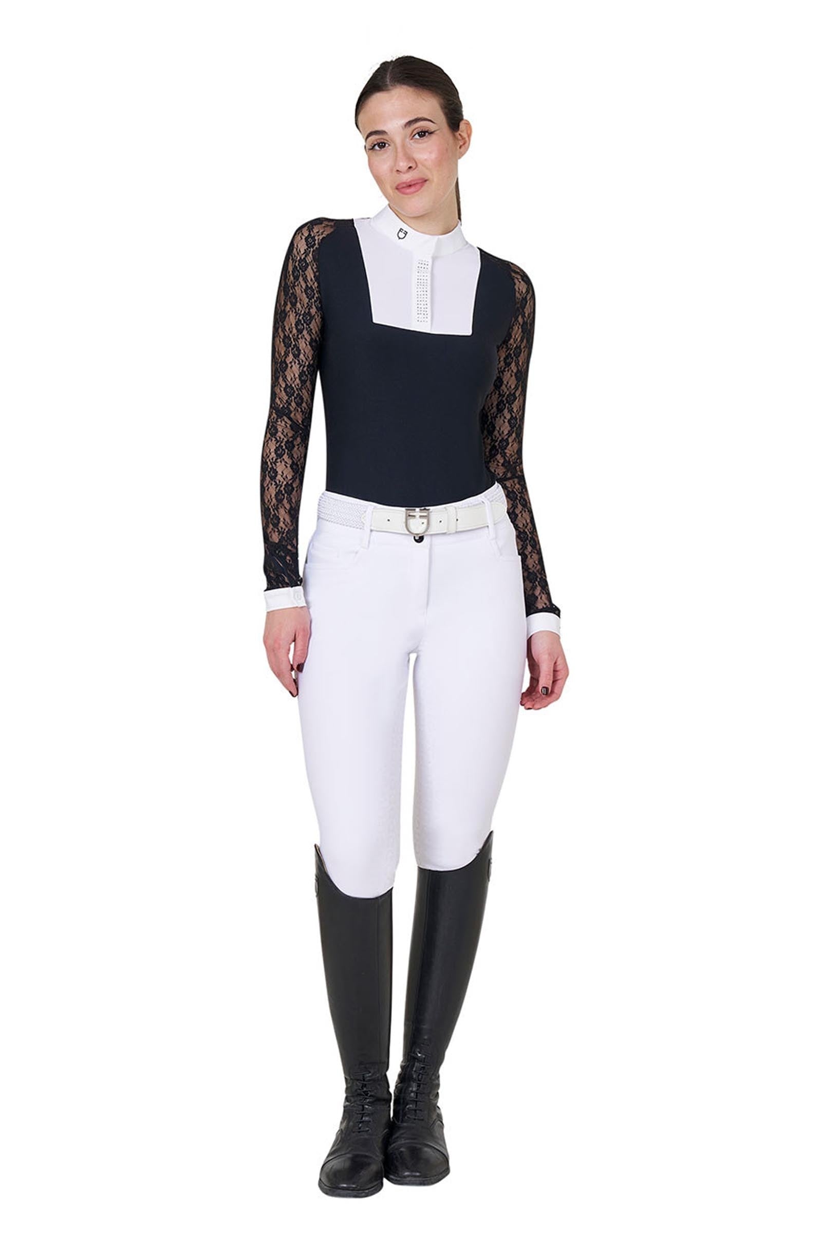 Equestro Women's Lace Long-sleeved Competition Polo Shirt Women’s Riding Clothing